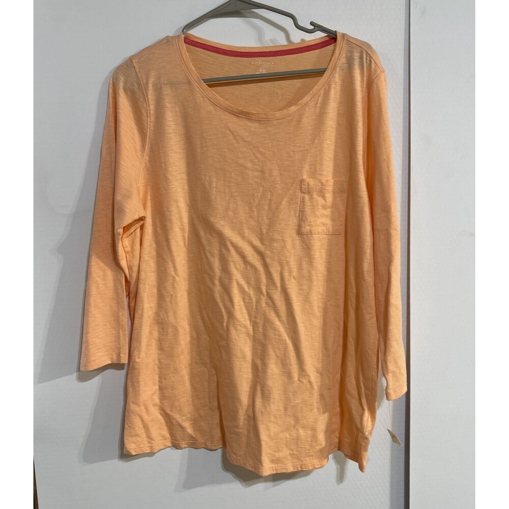Sonoma Women XL Peach %100 Cotton Crew Neck 3/4 Sleeve Tee Pocket NWT Chest 43"